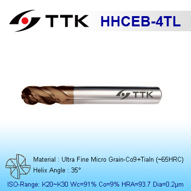 Ultra Fine Micro Grain Carbide 4-Flute Ball End Mill