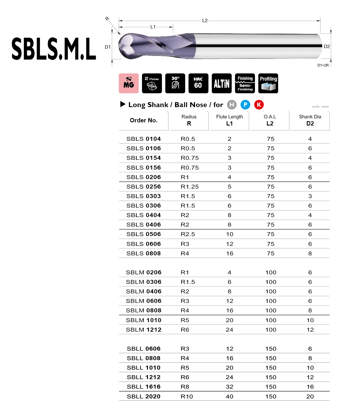 Ball End Mills,Long Shank