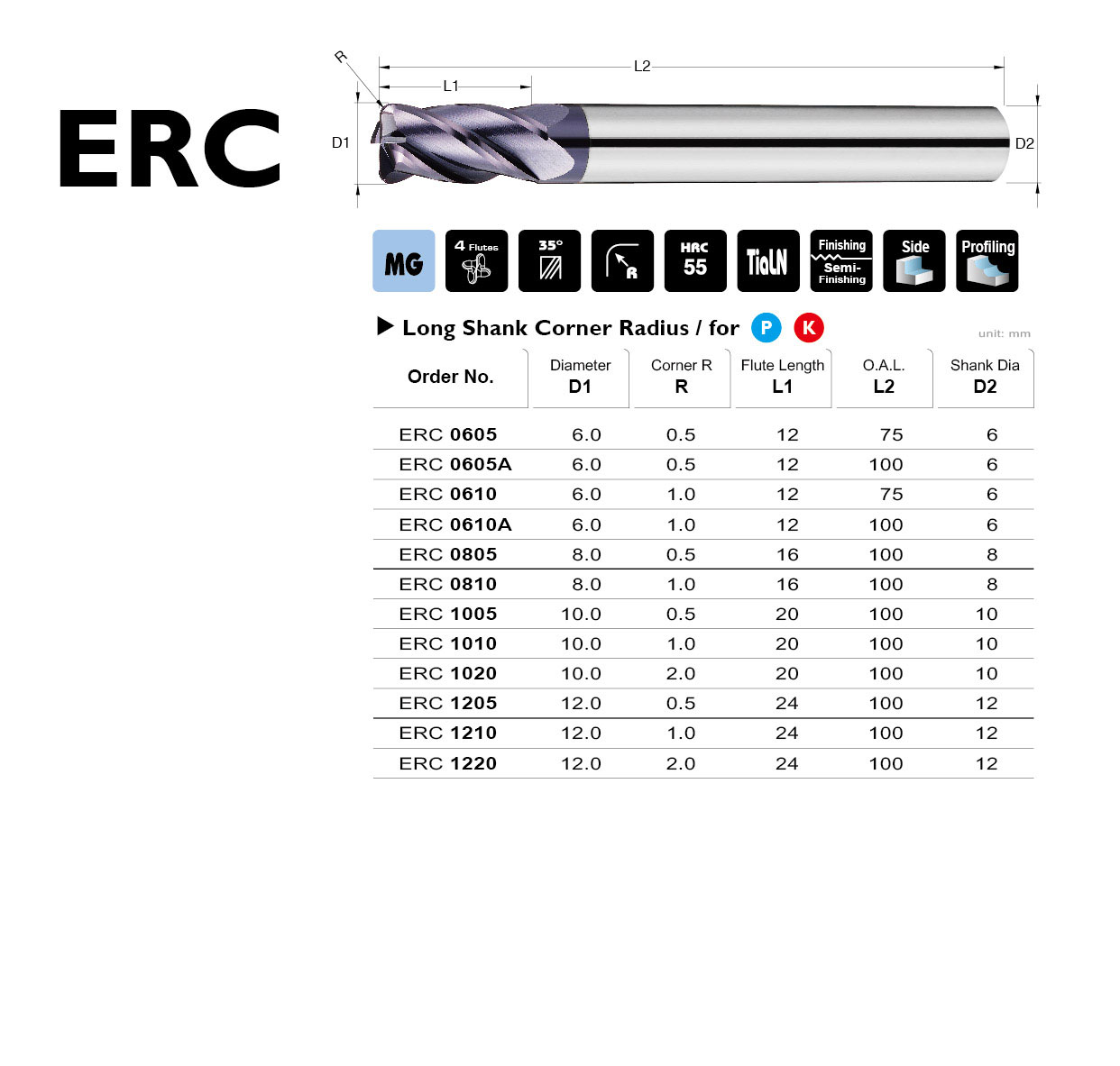 Long Shank Corner Radius / End Mills