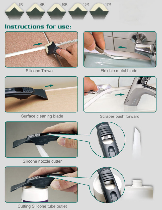 Silicone Trowel & Scraper Set with Stainless-steel Blade