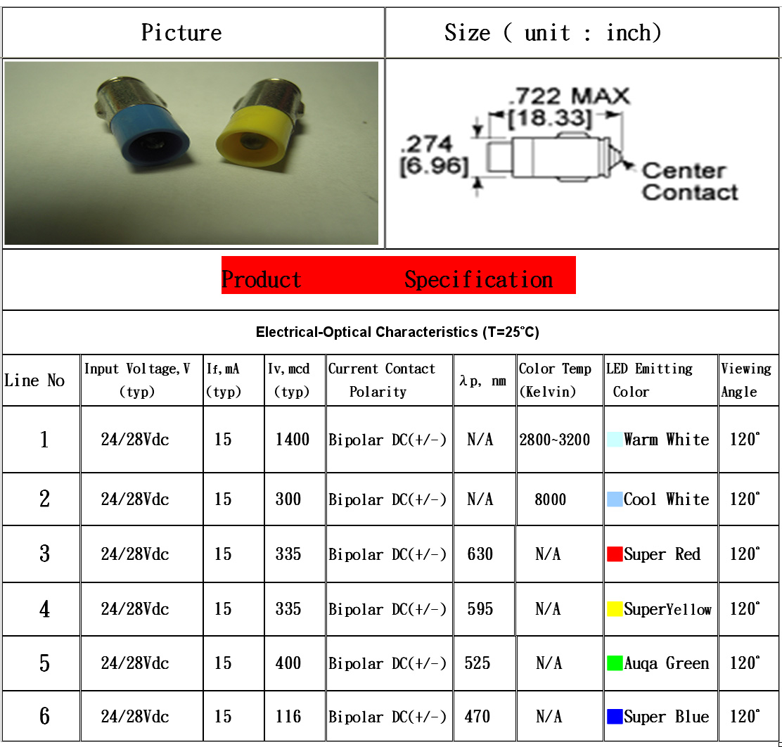 LED Miniature Bulb, Bayonet Base (Ba7s Bulb)