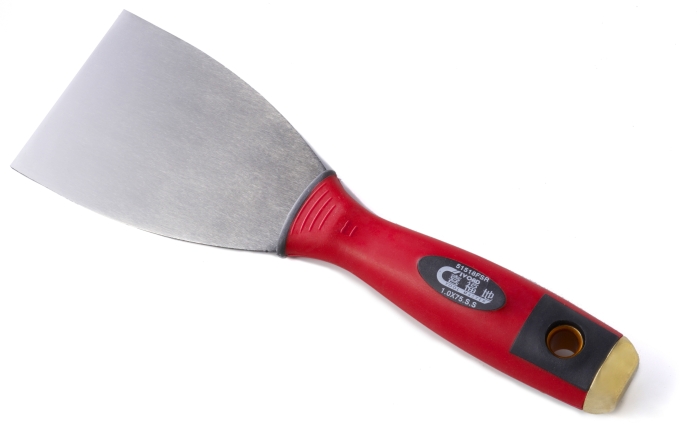 PUTTY KNIFE(STAINLESS STEEL BLADE/FLEX. & PLASTIC HANDLE W/BEATING CAP)