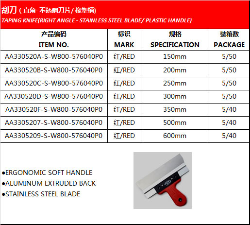 TAPING KNIFE(RIGHT ANGLE - STAINLESS STEEL BLADE/ PLASTIC HANDLE)