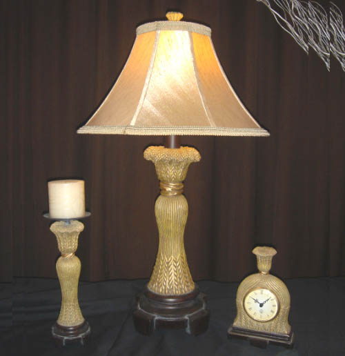 GOLDEN WHEAT TABLE LAMP / CANDLE HOLDER / CLOCK