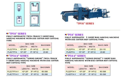 FULLY AUTOMATIC TWIN-TRACK T-SHIRT BAG MAKING MACHINE WITH DIE CUTTER HOT CUTTING TYPE FULLY AUTOMATIC TWIN-TRACK T-SHIRT BAG MAKING MACHINE WITH DIE CUTTER HOT CUTTING TYPE