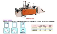 AUTOMATIC COAT-HANGER/PERFORATED ROLLSTOCK BAG MAKING MACHINE  WITH SINGLE REWINDER