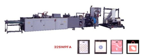 BAG MAKING MACHINE TO PRODUCE PATCH HANDLE BAGES, SOFT LOOP BAGS, DRAW BAGS AND DIE CUT BAGS.