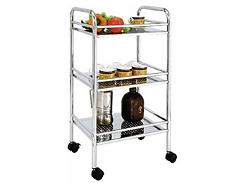 3-layer Punch Plate Food Trolley with Plastic Wheels